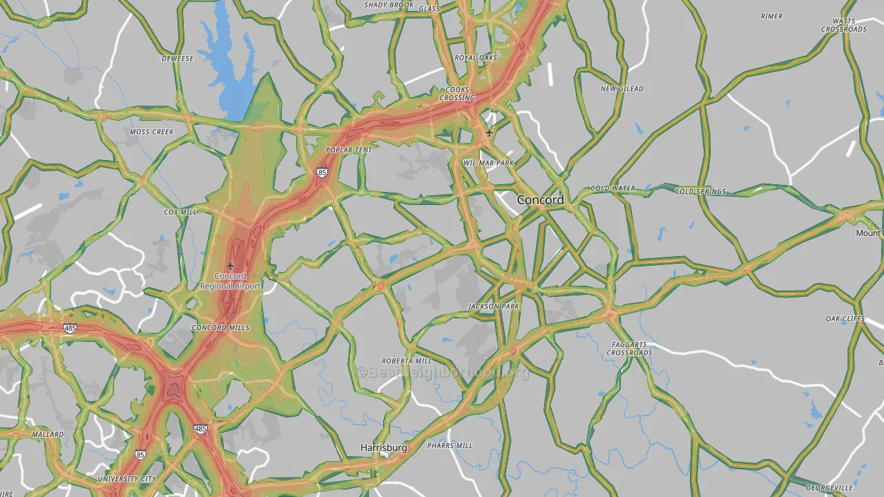 Cabarrus County, NC Map of Noise Levels in Cabarrus County