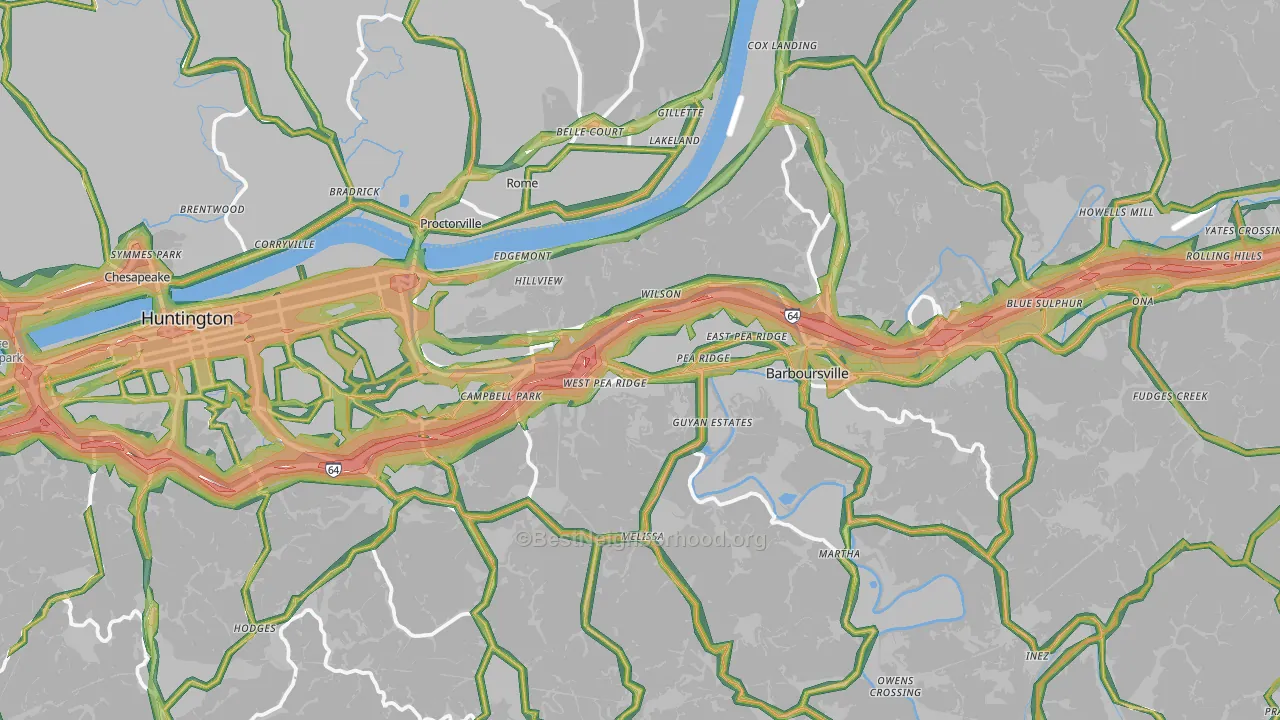 Cabell County, WV Map of Noise Levels in Cabell County