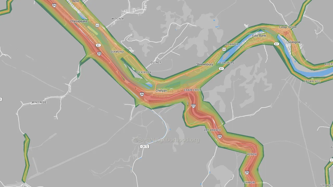 Cabin Creek, WV Map of Noise Levels in Cabin Creek