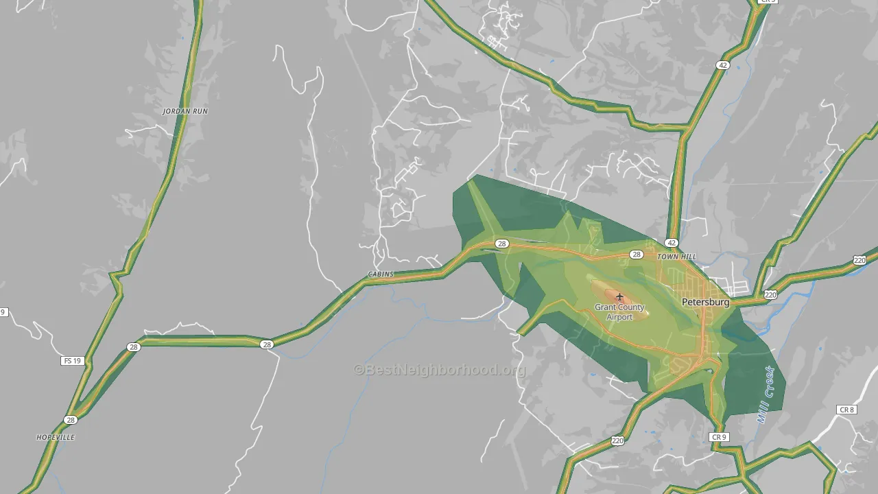 Cabins, WV Map of Noise Levels in Cabins