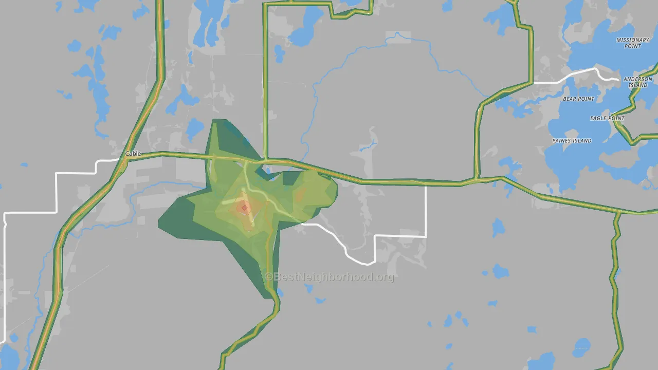 Cable, WI Map of Noise Levels in Cable