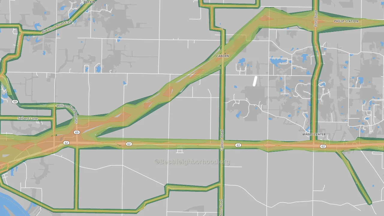 Caborn, IN Map of Noise Levels in Caborn