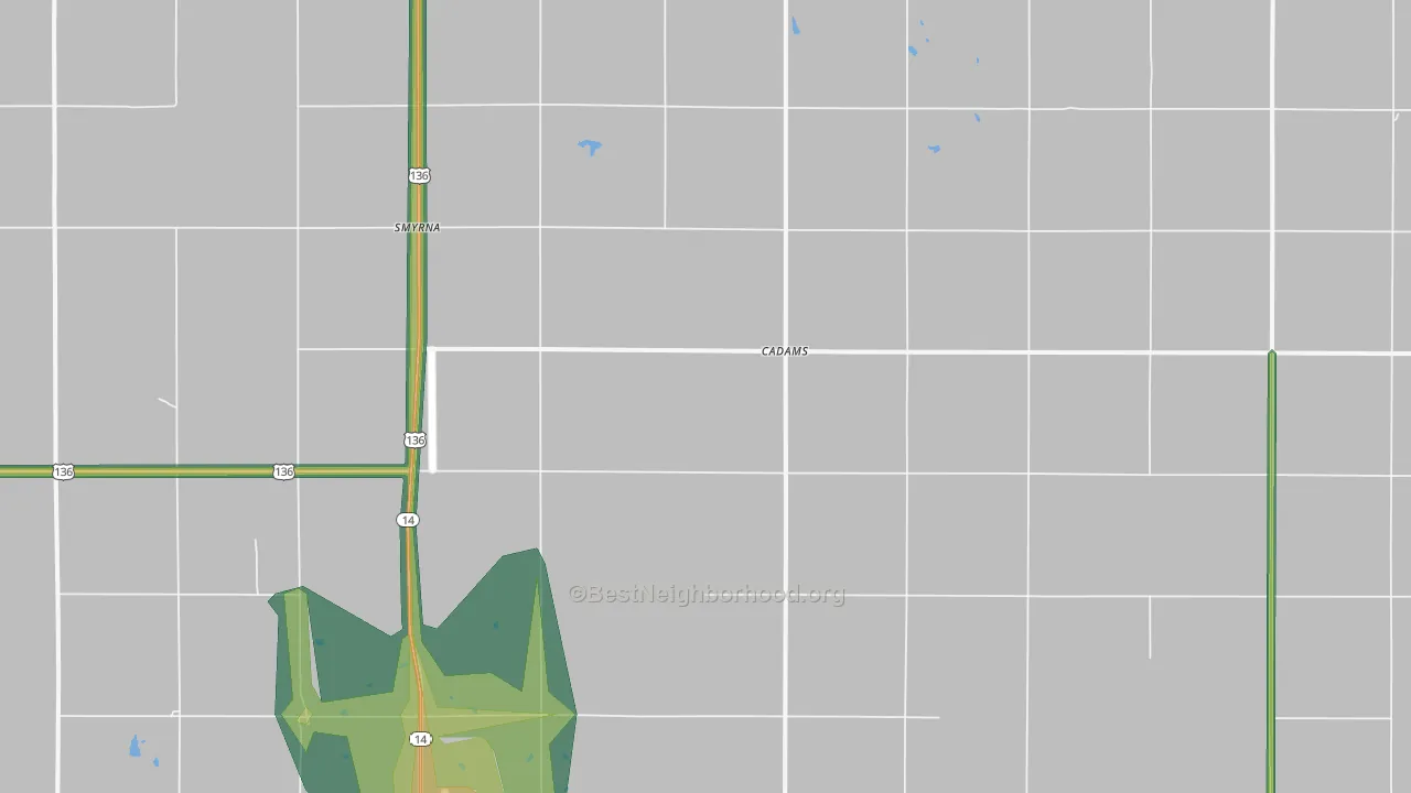 Cadams, NE Map of Noise Levels in Cadams