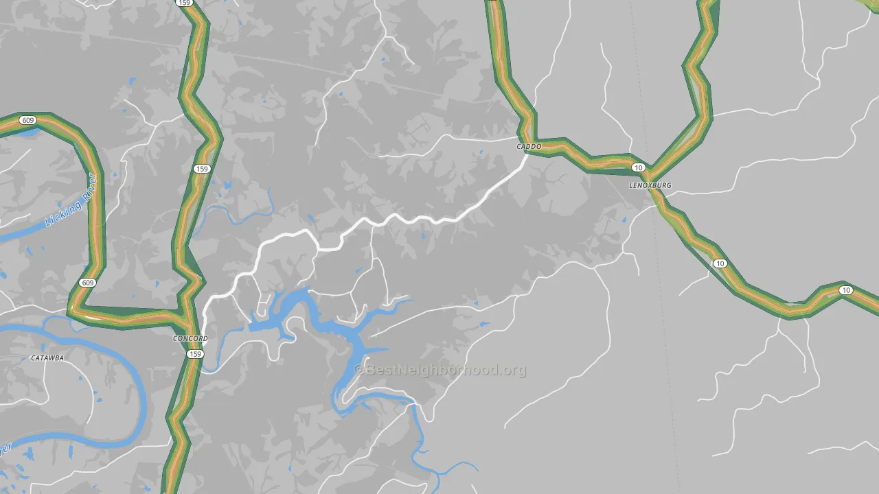 Caddo, KY Map of Noise Levels in Caddo