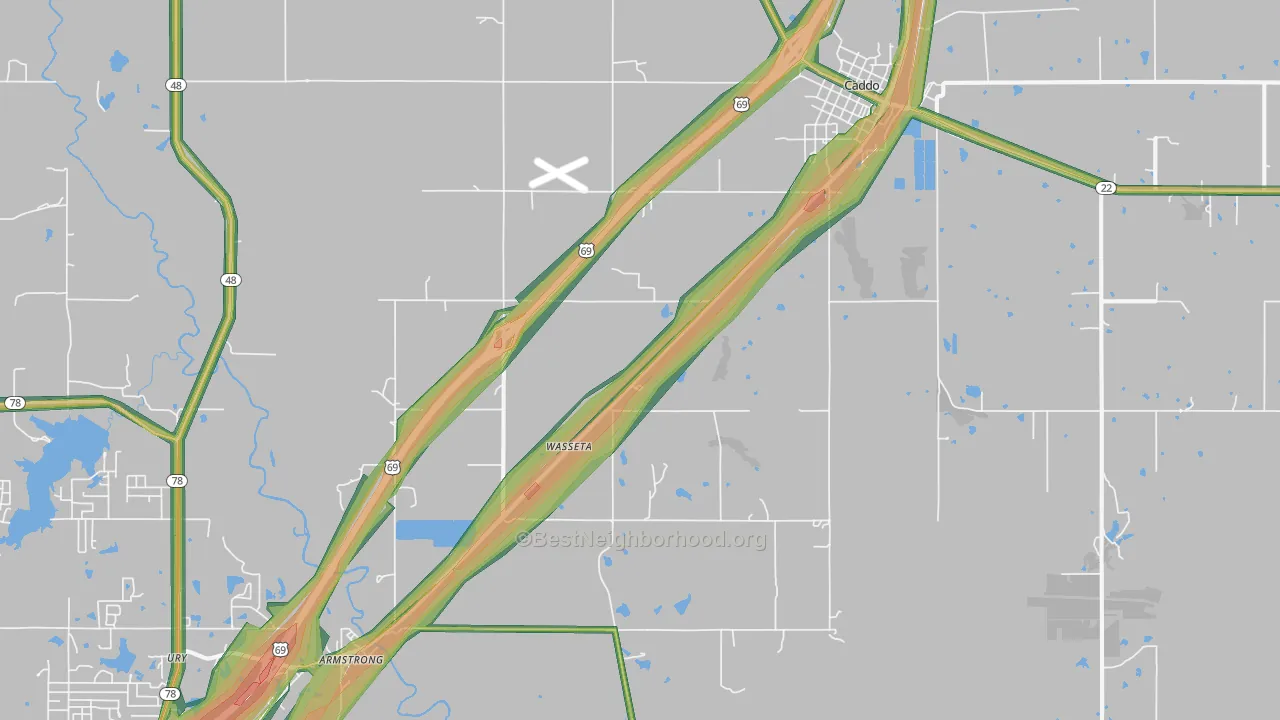 Caddo, OK Map of Noise Levels in Caddo