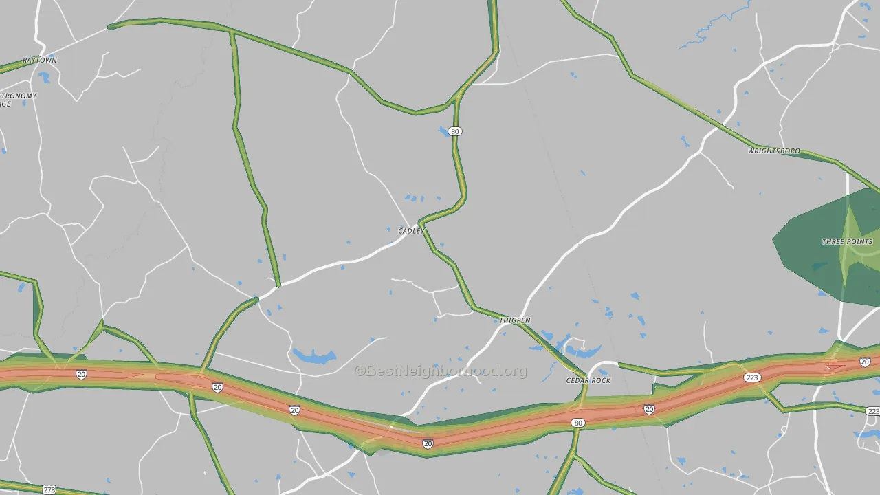Cadley, GA Map of Noise Levels in Cadley