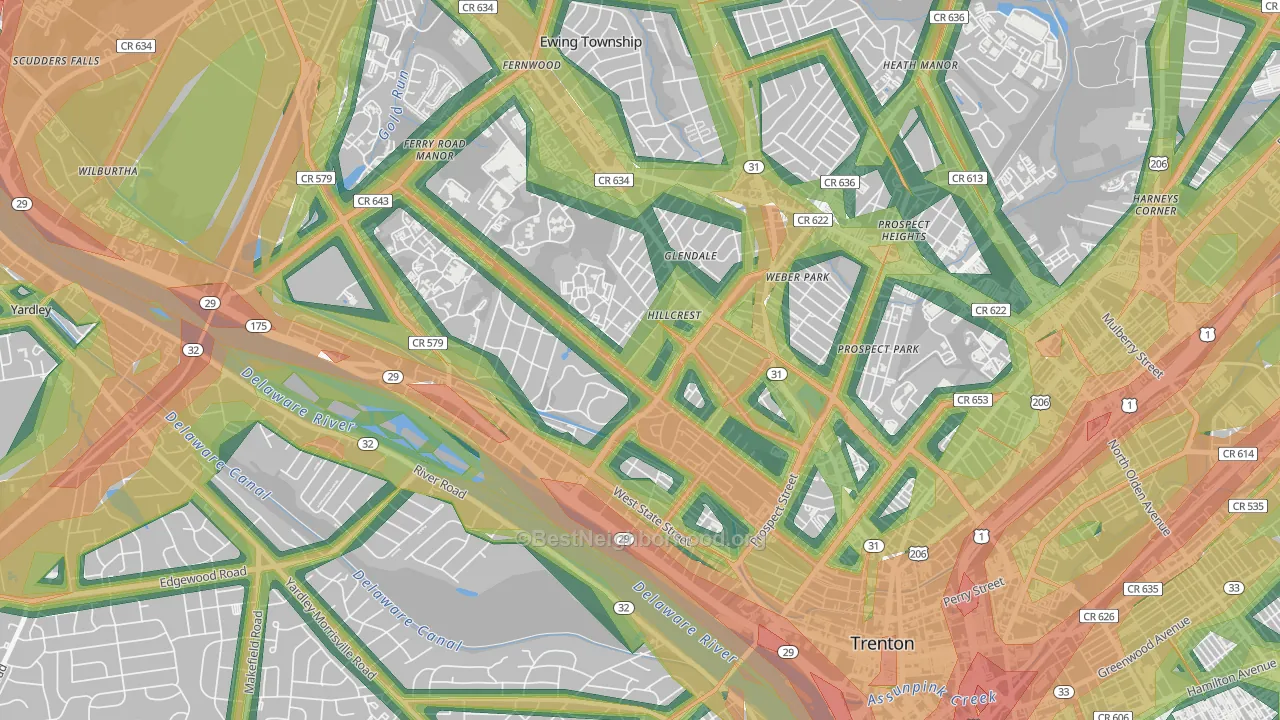 Cadwalader-Hillcrest, Trenton, NJ Map of Noise Levels in Cadwalader-Hillcrest