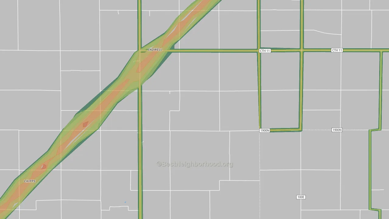 Cadwell, IL Map of Noise Levels in Cadwell