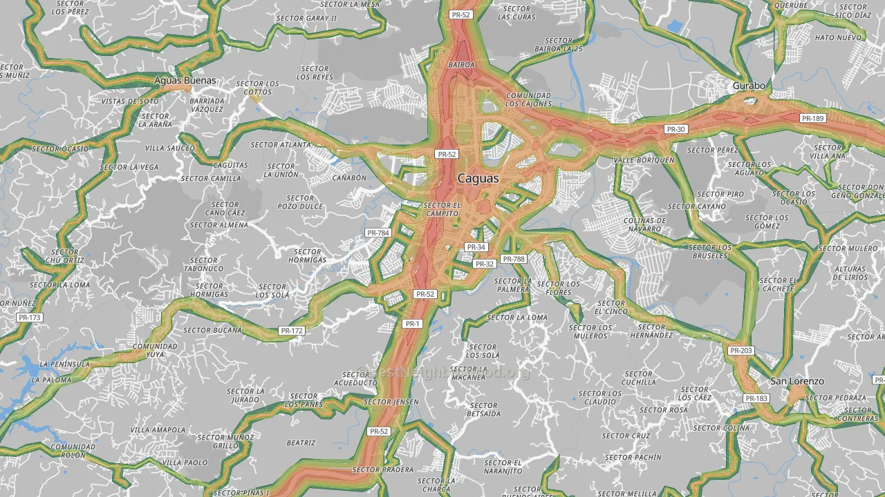 Caguas, PR Map of Noise Levels in Caguas