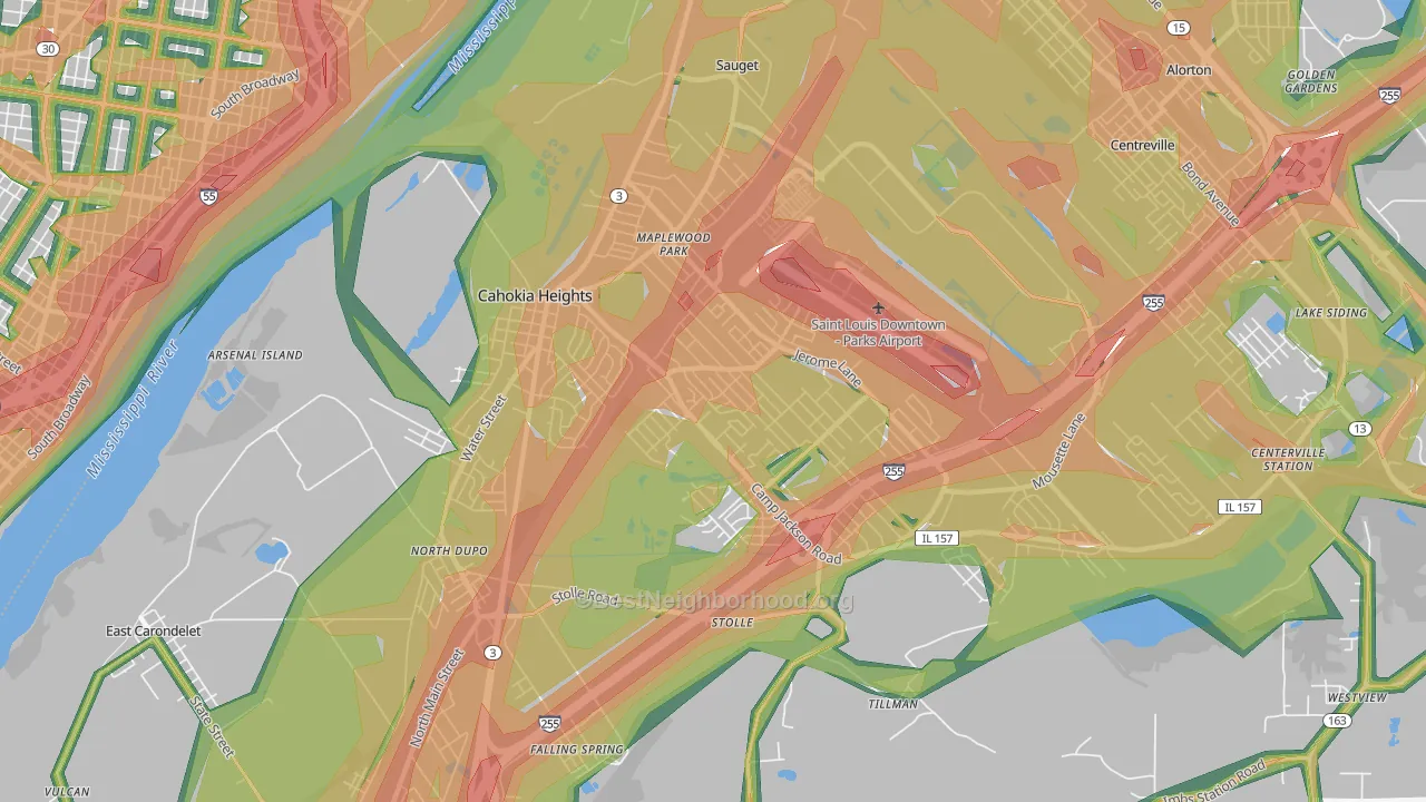 Cahokia, IL Map of Noise Levels in Cahokia