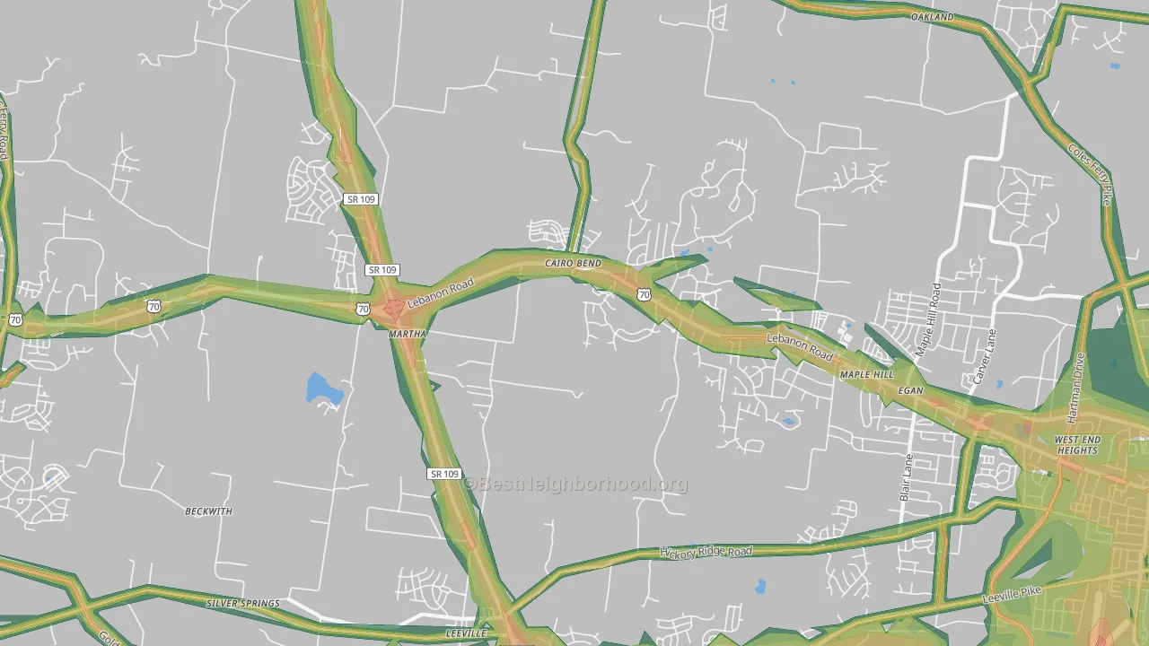 Cairo Bend, TN Map of Noise Levels in Cairo Bend