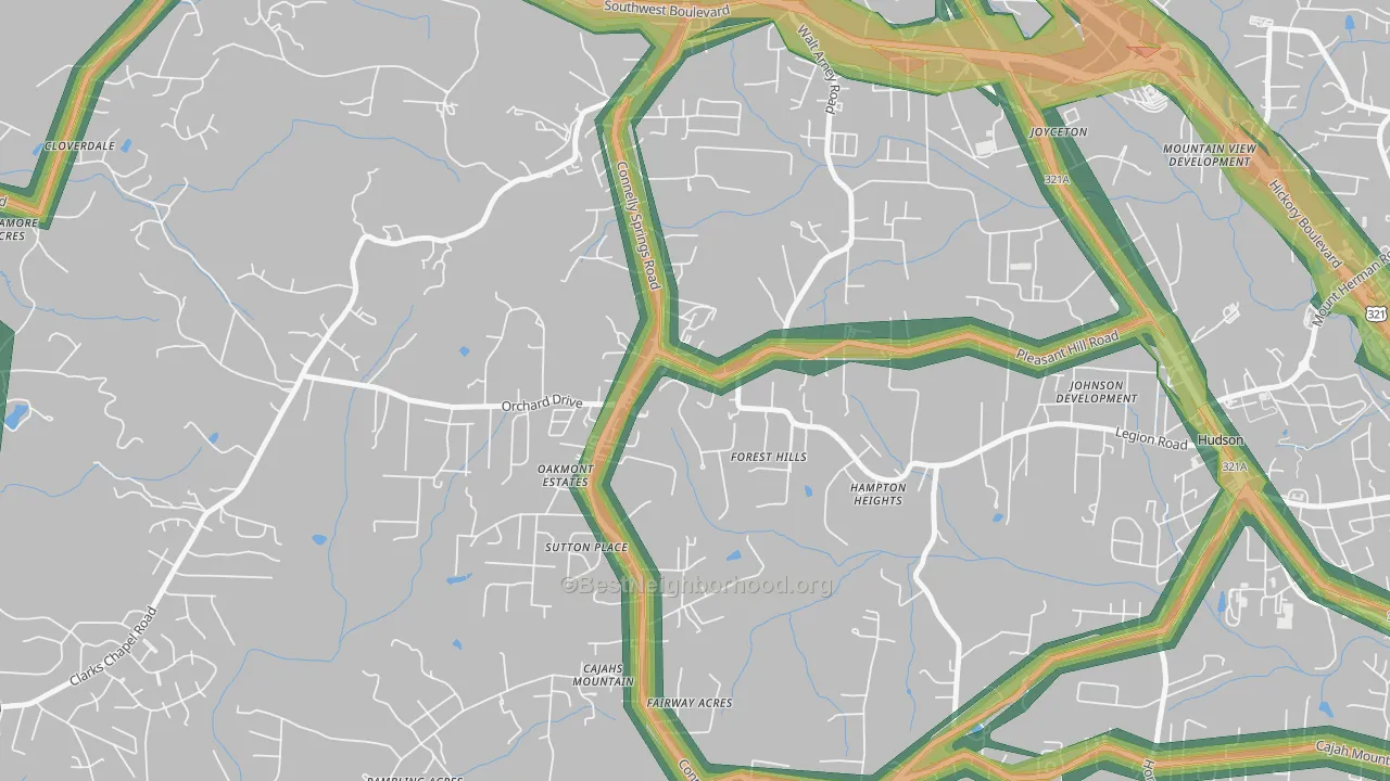 Cajahs Mountain, NC Map of Noise Levels in Cajahs Mountain