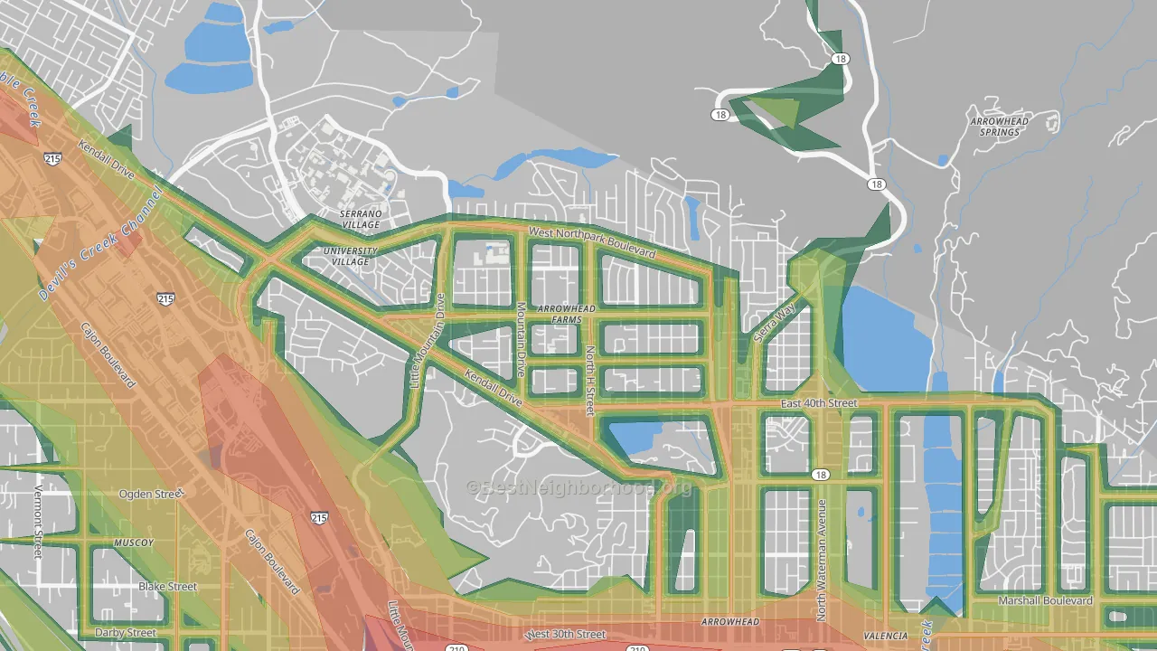 Cajon, San Bernardino, CA Map of Noise Levels in Cajon