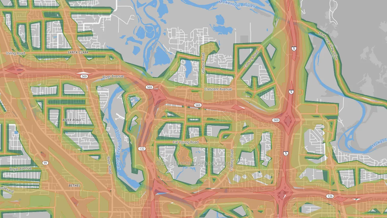 Cal Young, Eugene, OR Map of Noise Levels in Cal Young