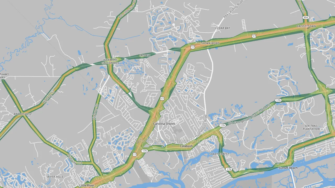 Calabash, NC Map of Noise Levels in Calabash
