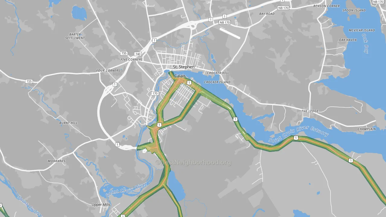 Calais, ME Map of Noise Levels in Calais