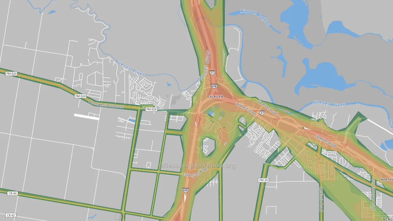 Calallen, Corpus Christi, TX Map of Noise Levels in Calallen