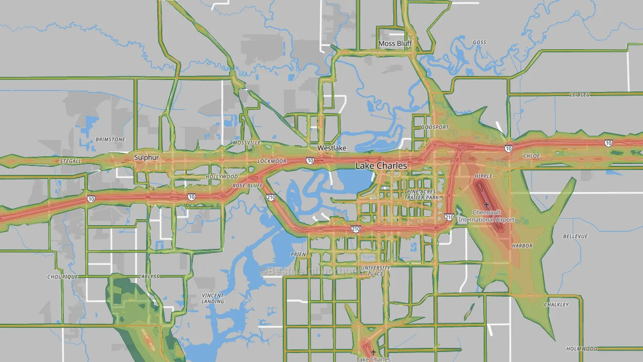 Calcasieu Parish, LA Map of Noise Levels in Calcasieu Parish