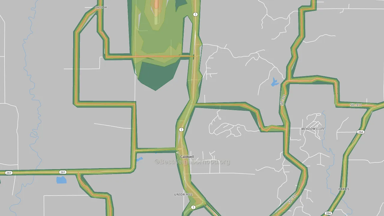 Caldwell, AR Map of Noise Levels in Caldwell