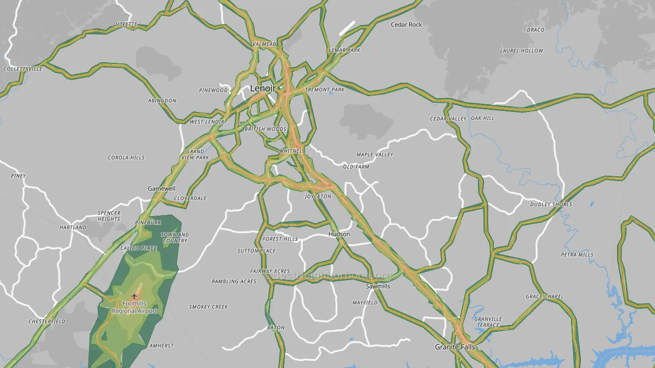 Caldwell County, NC Map of Noise Levels in Caldwell County
