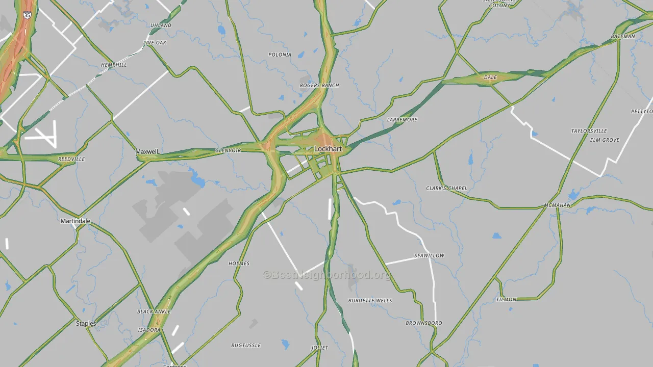 Caldwell County, TX Map of Noise Levels in Caldwell County