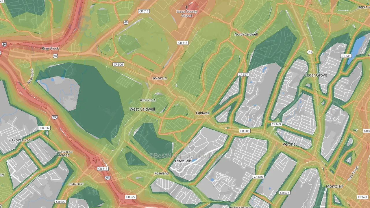 Caldwell, NJ Map of Noise Levels in Caldwell