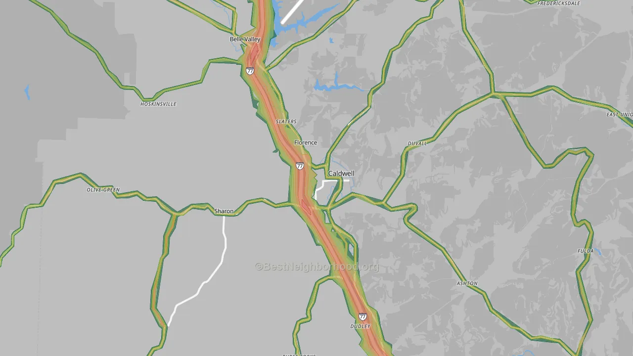 Caldwell, OH Map of Noise Levels in Caldwell