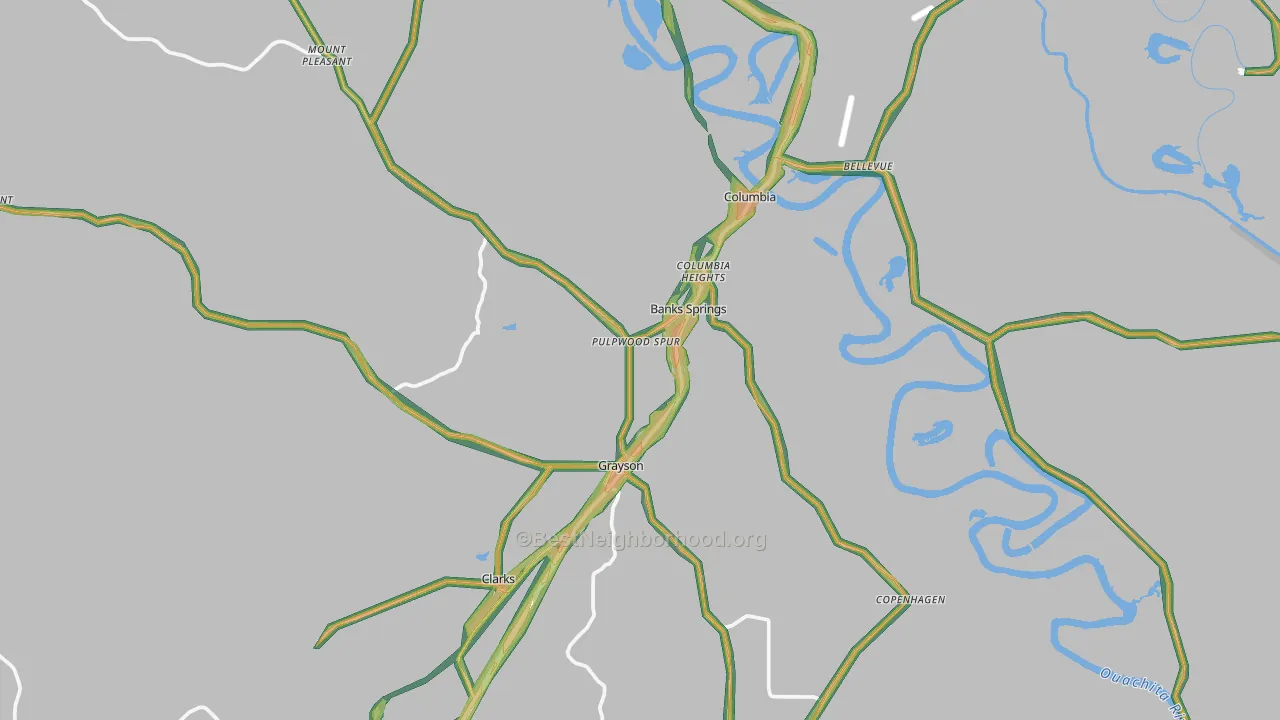 Caldwell Parish, LA Map of Noise Levels in Caldwell Parish