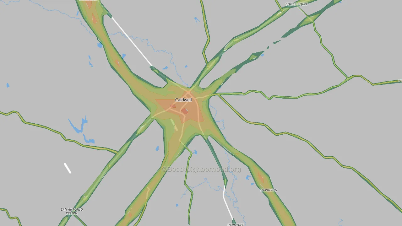 Caldwell, TX Map of Noise Levels in Caldwell