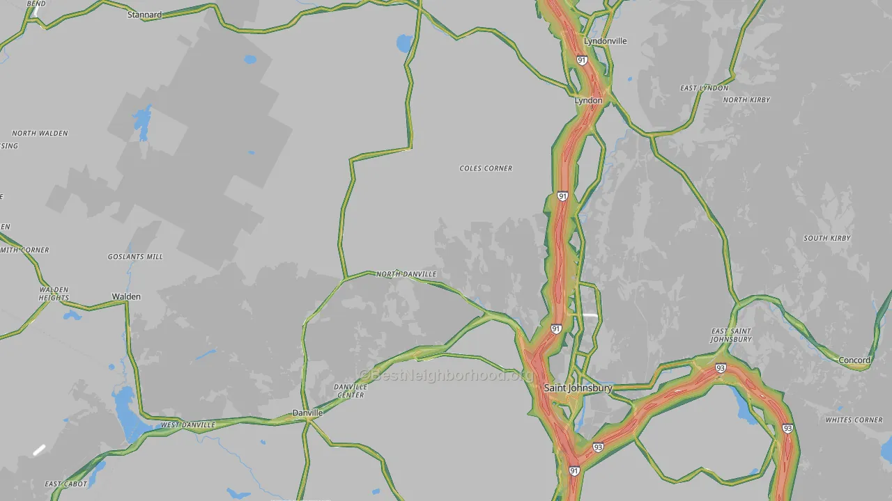 Caledonia County, VT Map of Noise Levels in Caledonia County