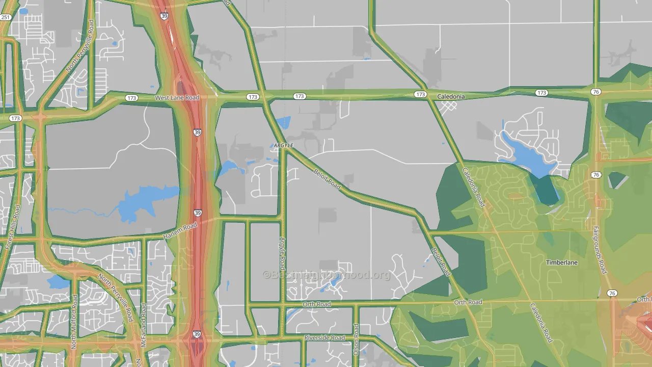 Caledonia, IL Map of Noise Levels in Caledonia