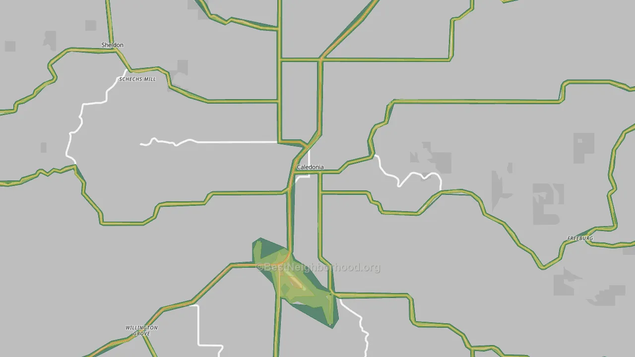 Caledonia, MN Map of Noise Levels in Caledonia
