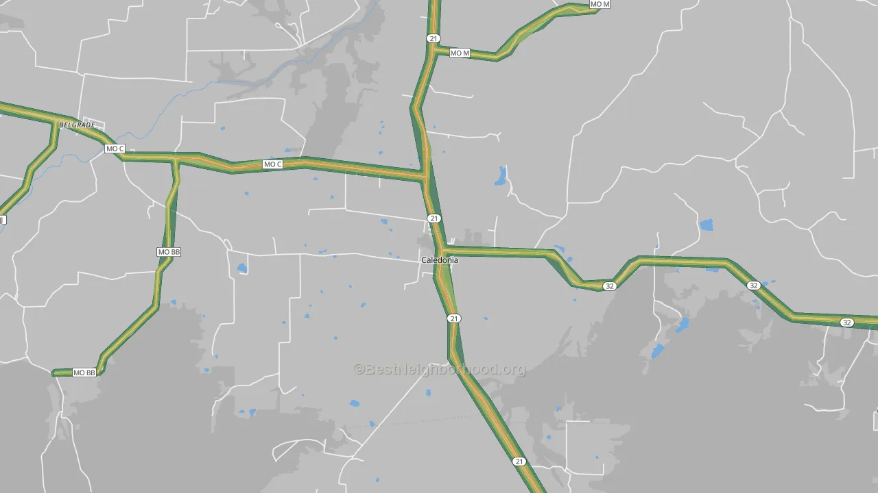 Caledonia, MO Map of Noise Levels in Caledonia