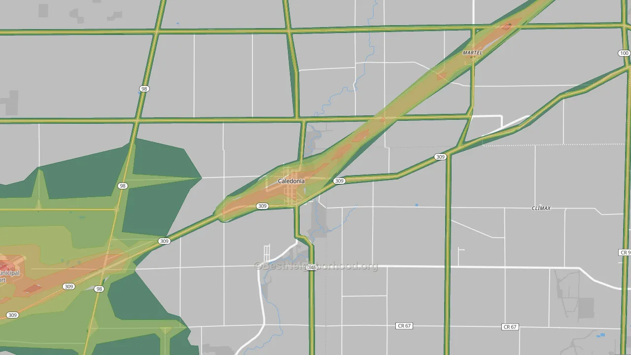 Caledonia, OH Map of Noise Levels in Caledonia