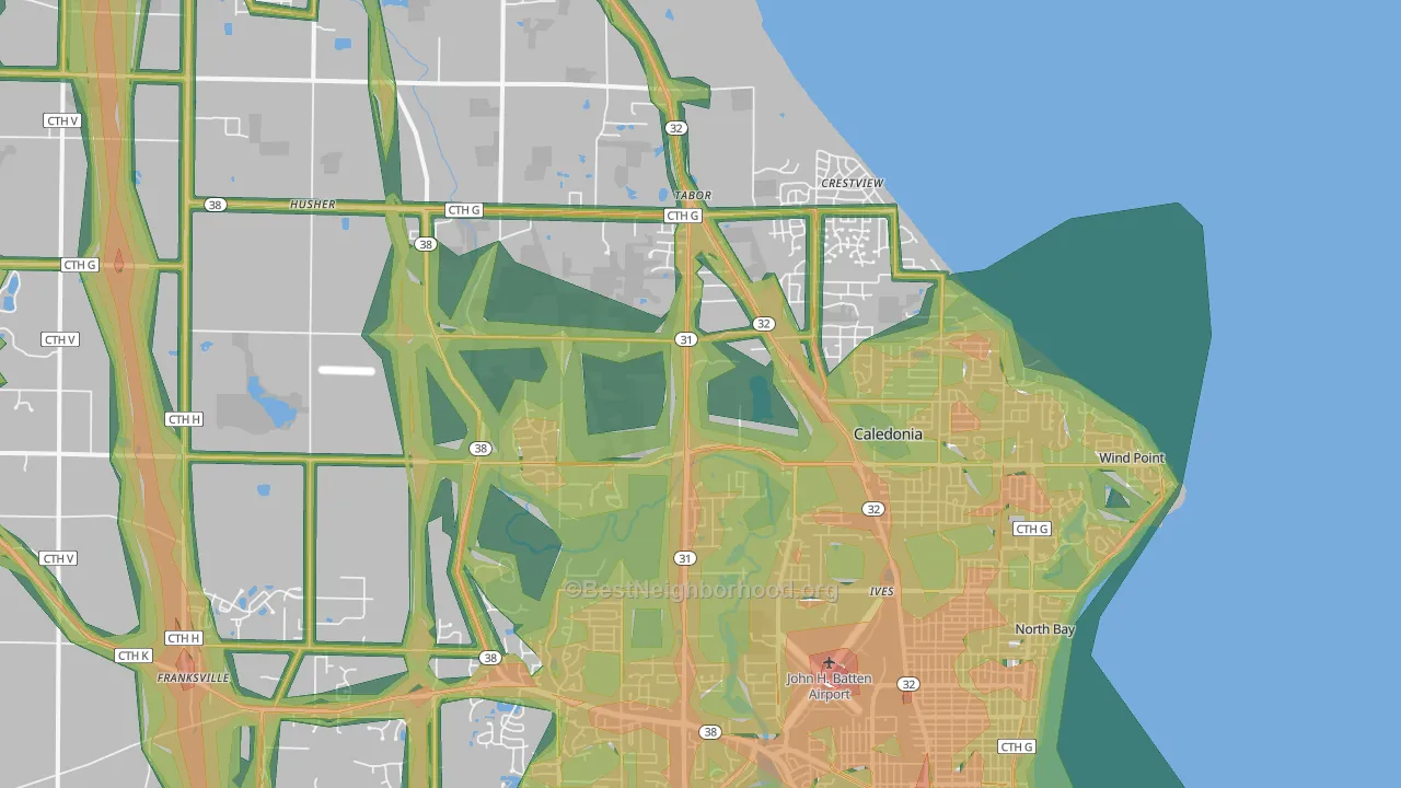 Caledonia, WI Map of Noise Levels in Caledonia