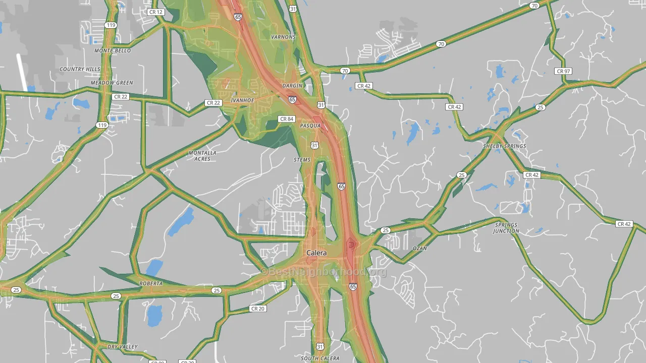 Calera, AL Map of Noise Levels in Calera