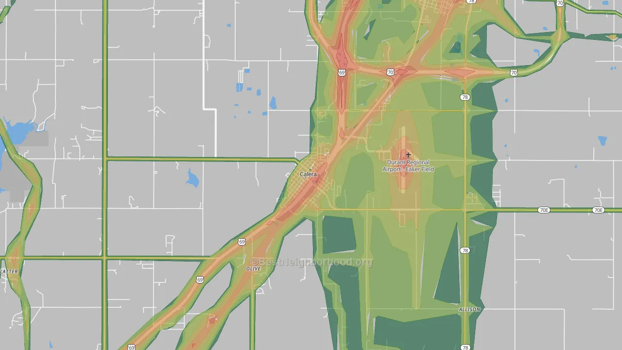Calera, OK Map of Noise Levels in Calera