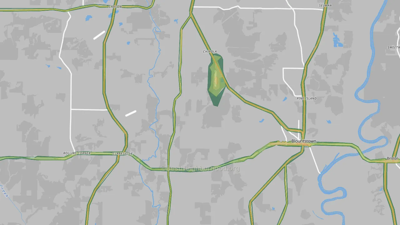 Calhoun County, FL Map of Noise Levels in Calhoun County
