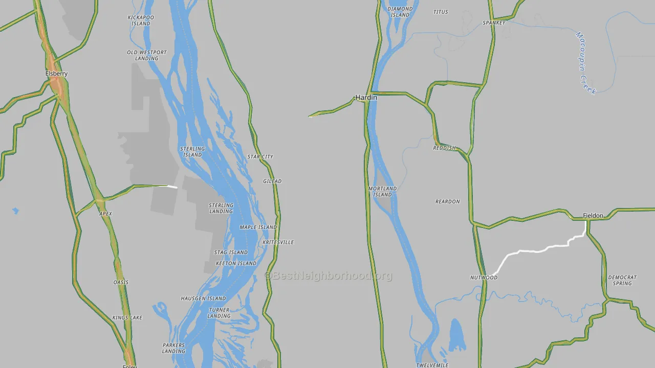 Calhoun County, IL Map of Noise Levels in Calhoun County