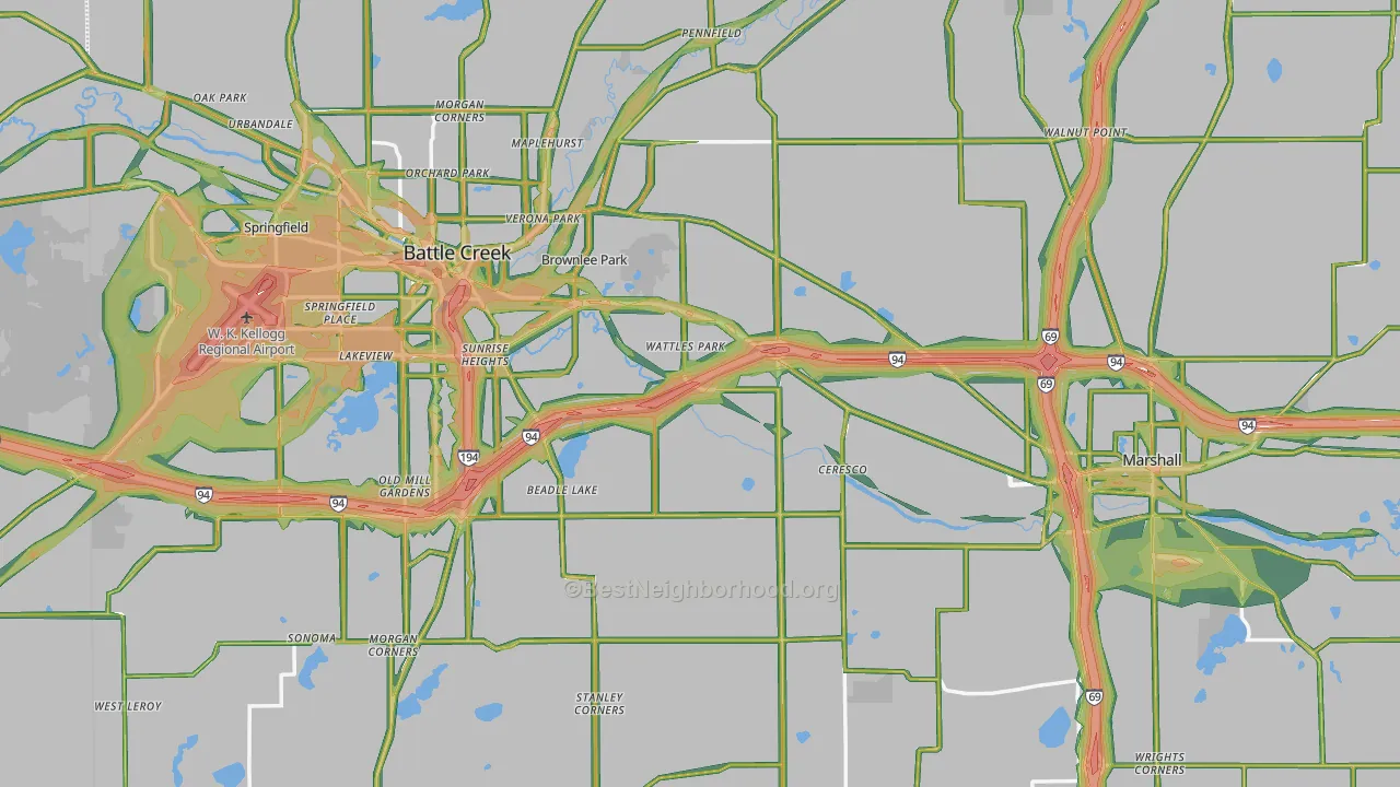 Calhoun County, MI Map of Noise Levels in Calhoun County