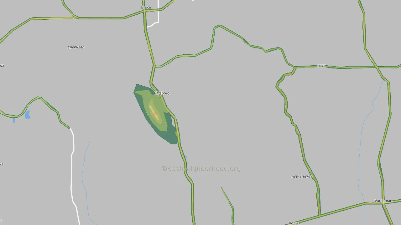 Calhoun County, MS Map of Noise Levels in Calhoun County