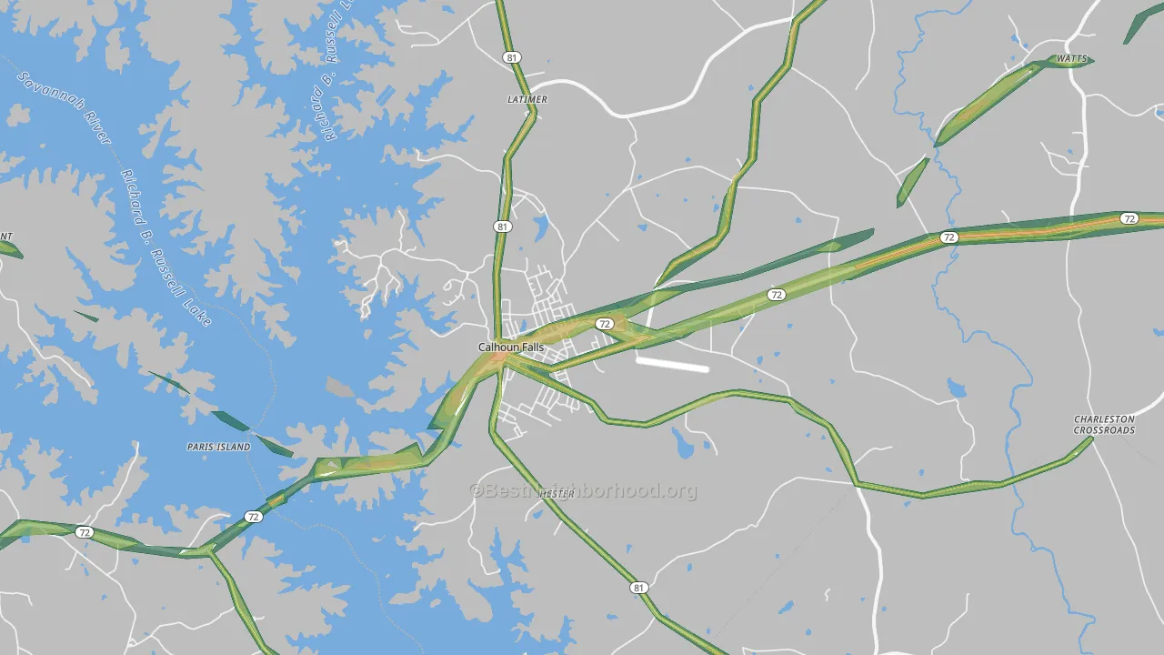 Calhoun Falls, SC Map of Noise Levels in Calhoun Falls