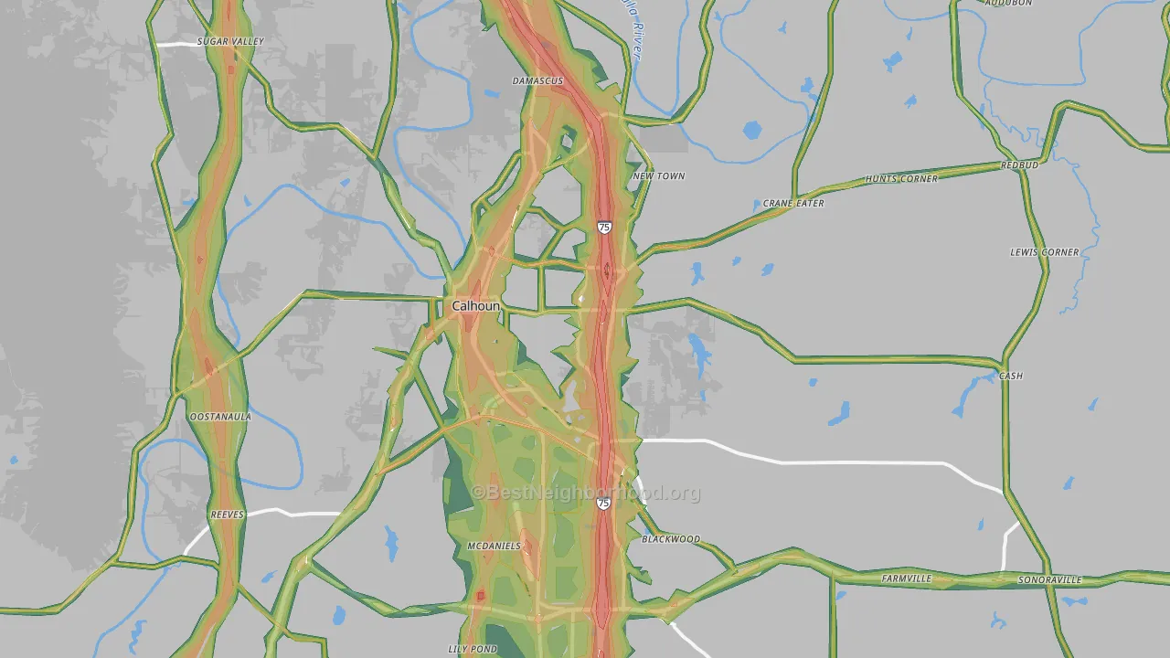 Calhoun, GA Map of Noise Levels in Calhoun