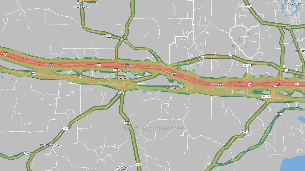Calhoun, LA Map of Noise Levels in Calhoun