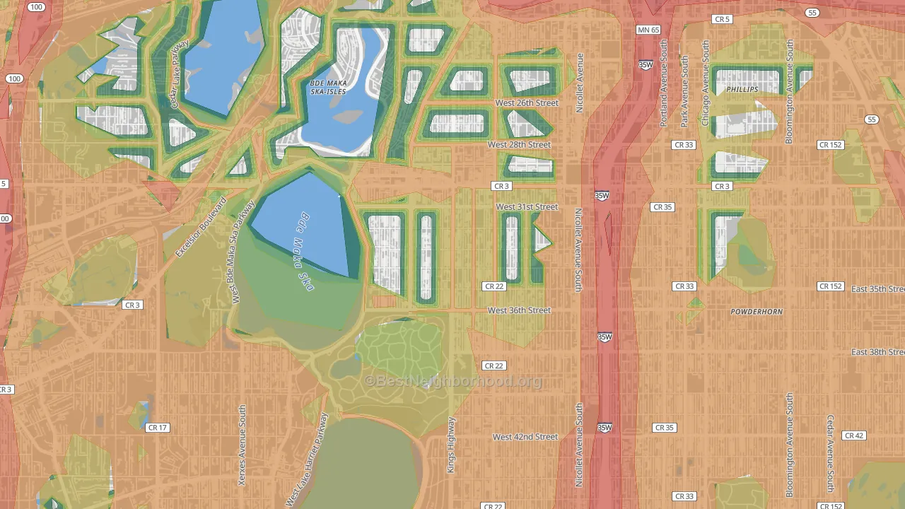 Calhoun, Minneapolis, MN Map of Noise Levels in Calhoun