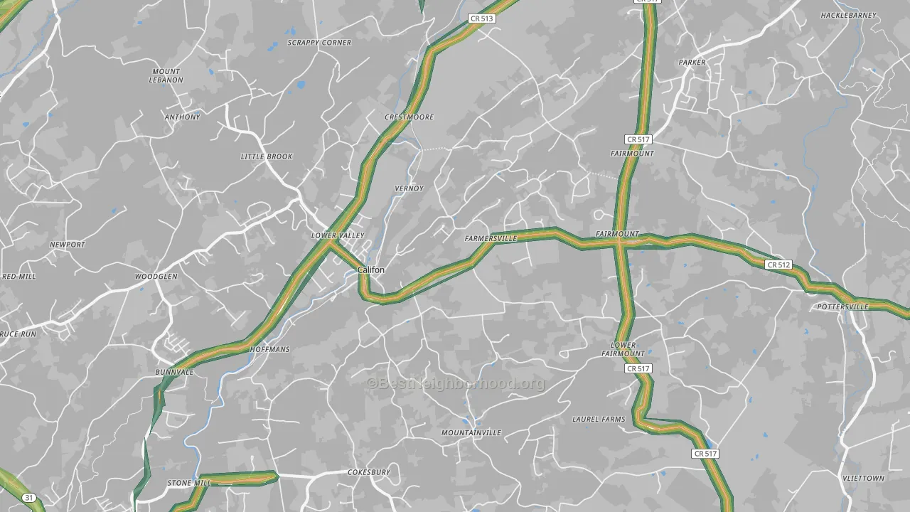 Califon, NJ Map of Noise Levels in Califon