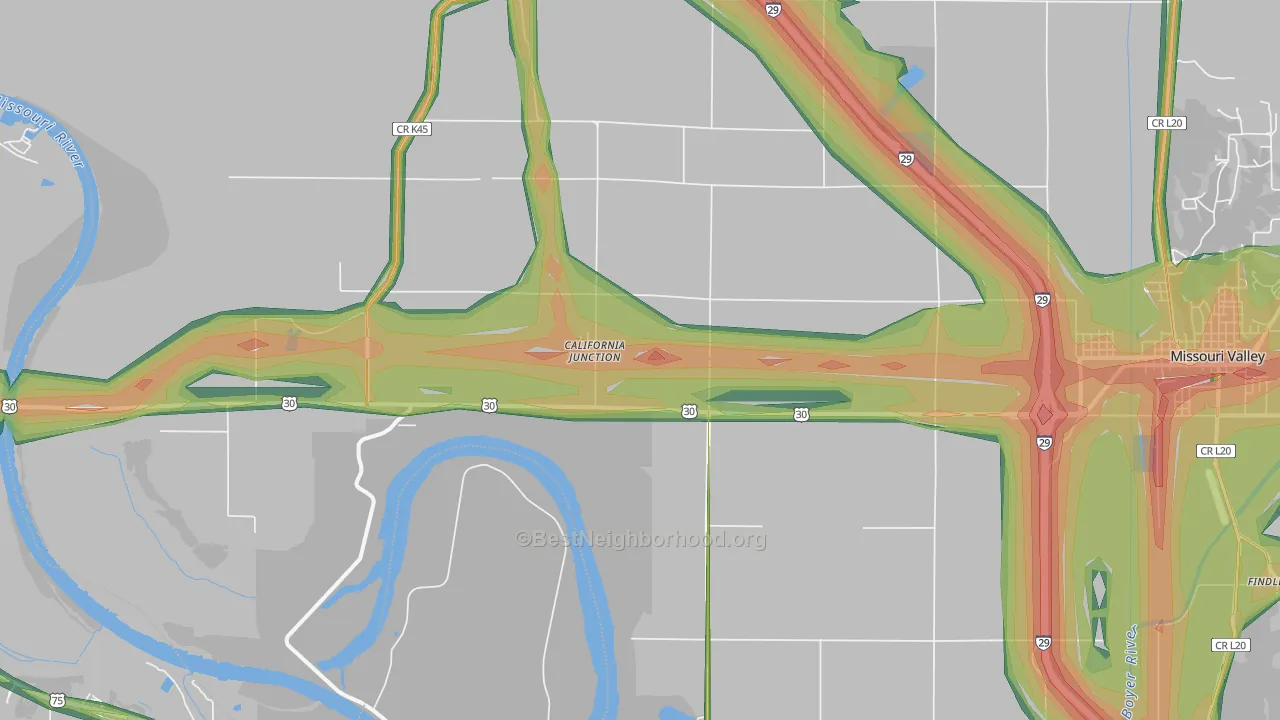 California Junction, IA Map of Noise Levels in California Junction