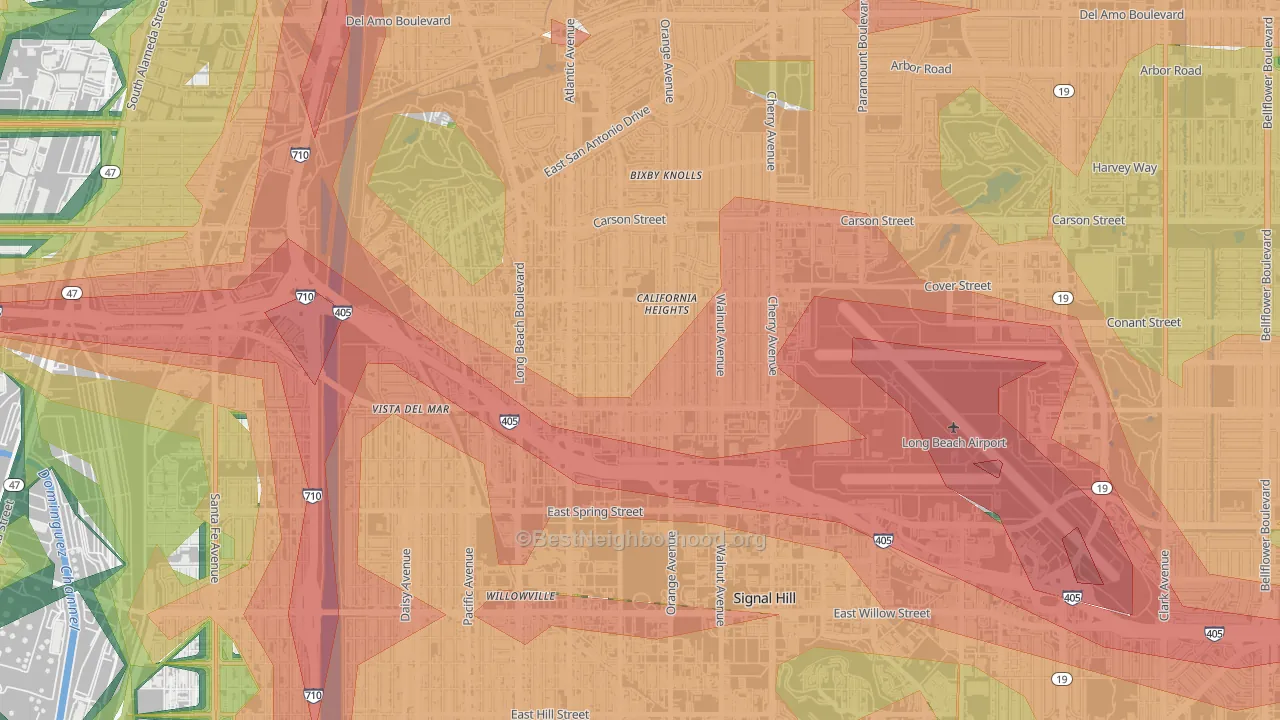 Californial Heights, Long Beach, CA Map of Noise Levels in Californial Heights