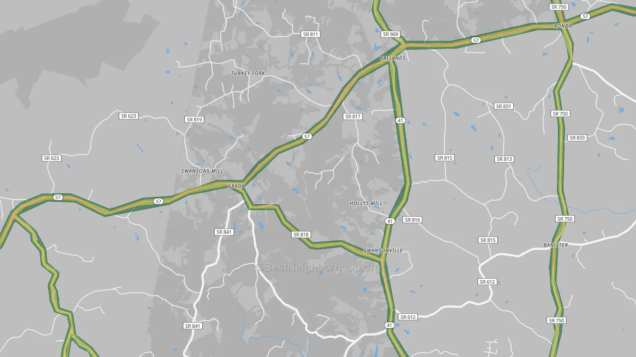 Callands, VA Map of Noise Levels in Callands