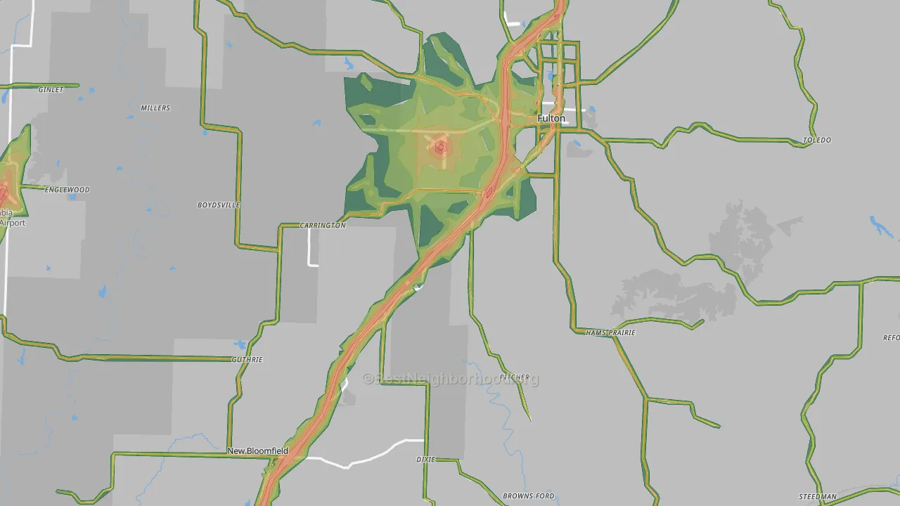 Callaway County, MO Map of Noise Levels in Callaway County